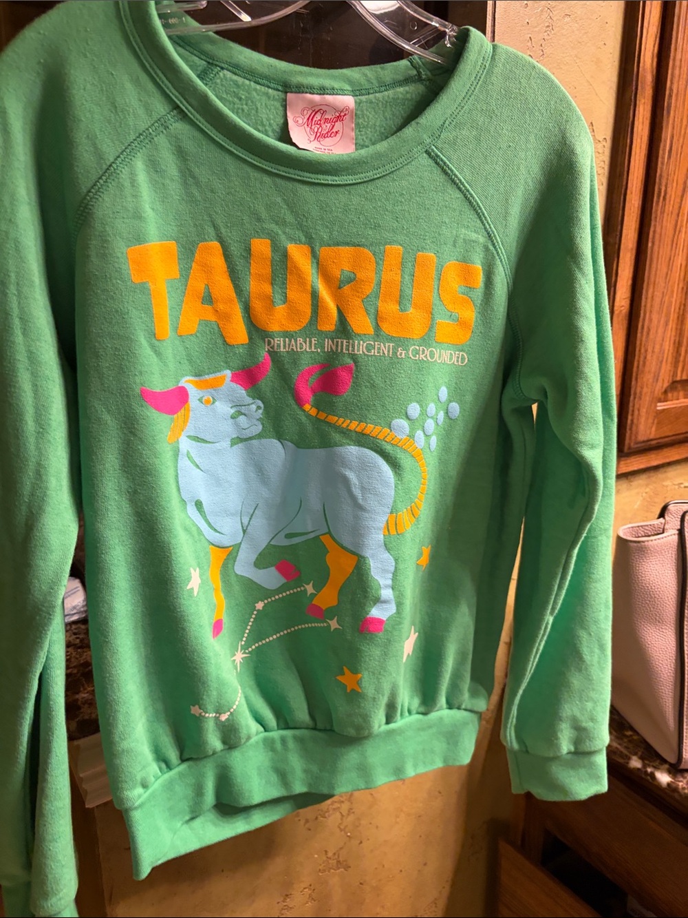 Midnight Rider Green Taurus Graphic Sweatshirt with Colorful Bull